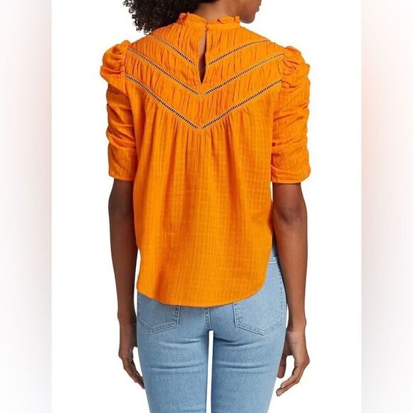 NWT Veronica Beard Frasier 100% Cotton Hot Orange Blouse Lace Size 2 - Picture 3 of 16